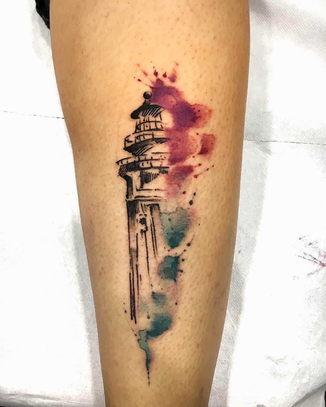 tatouage aquarelle de phare