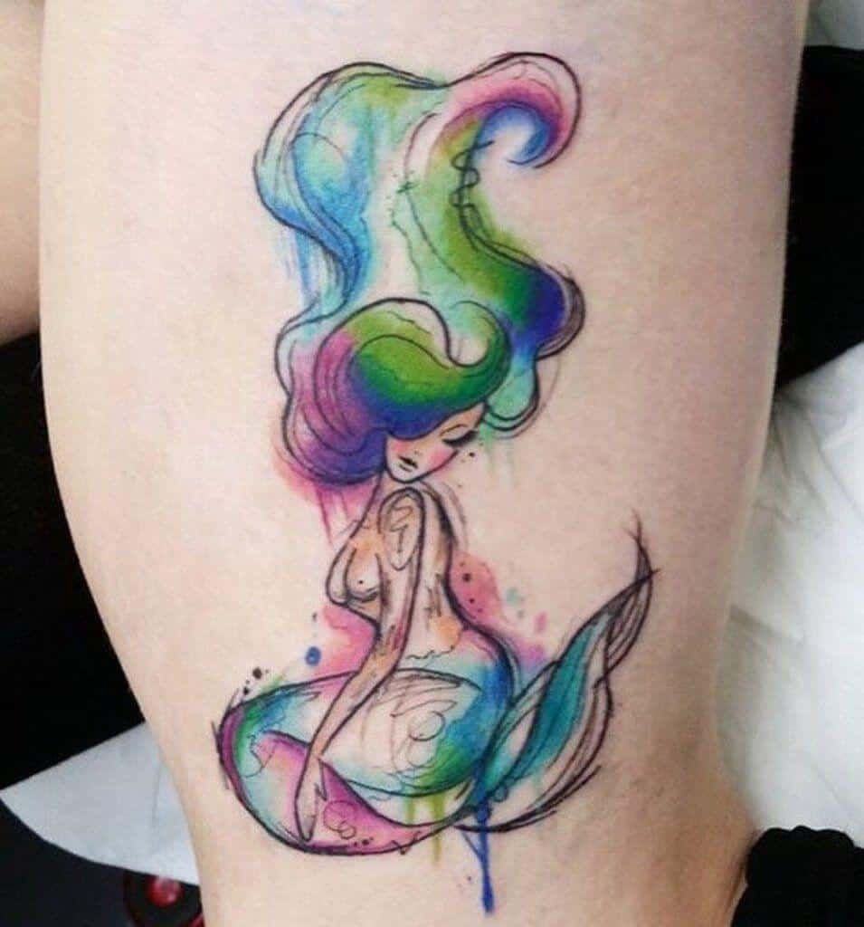 tatuaggio sirena acquerello