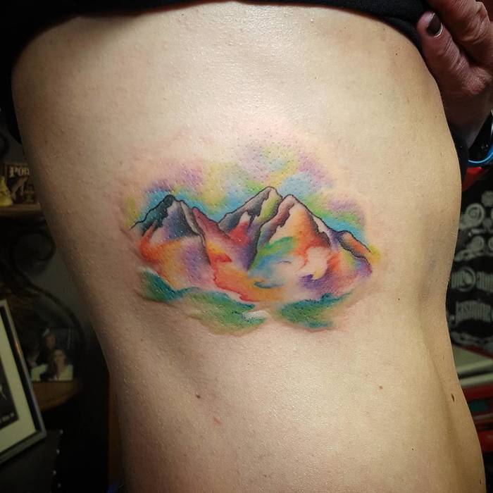 watercolor mountain tattoo