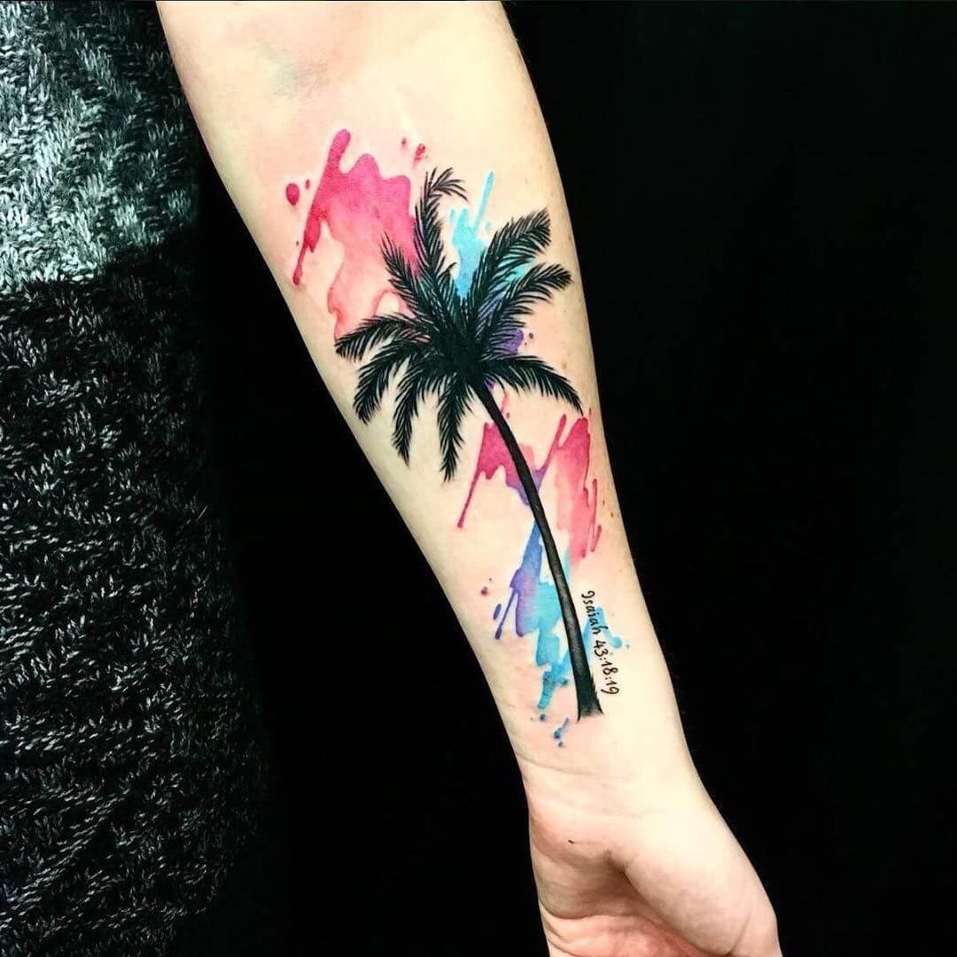 watercolor palm tree on arm