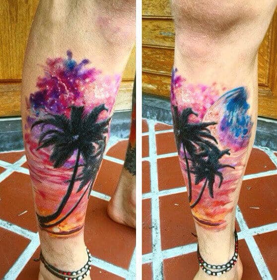 watercolor palm tree on leg