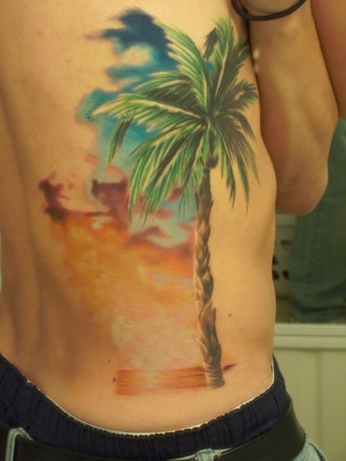 watercolor palm tree on rib