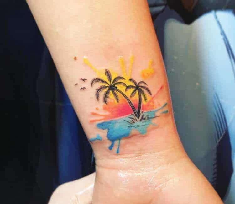 watercolor palm tree on wrist