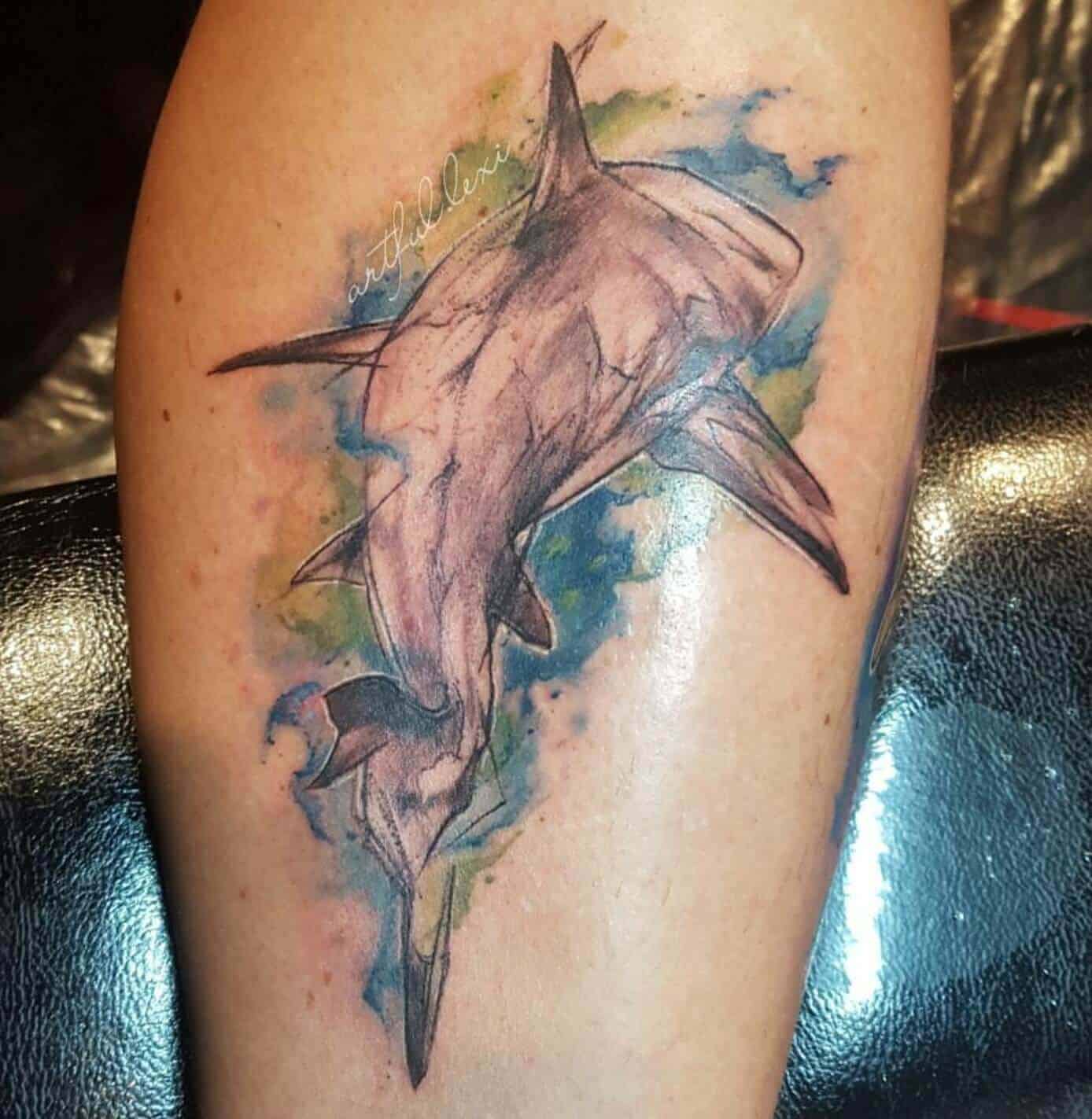 watercolor shark tattoo