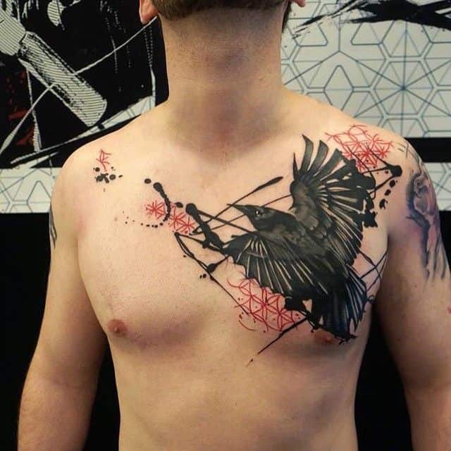 abstract crow raven tattoo on chest
