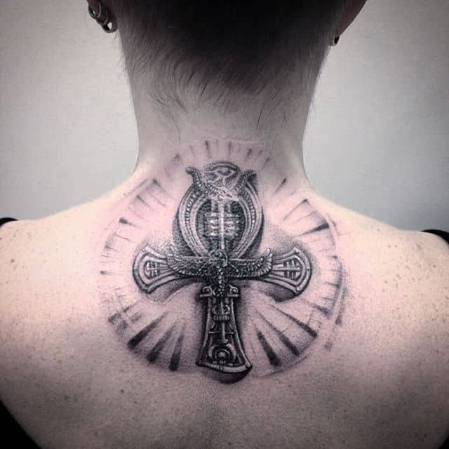 ankh tattoo on neck