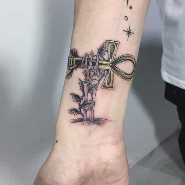 ankh tattoo on wrist