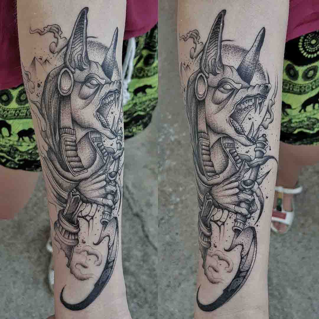 anubis tattoo on arm