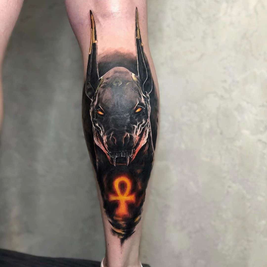 anubis leg tattoo