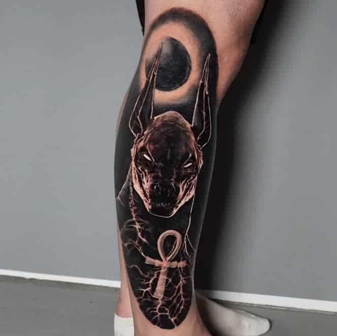 anubis leg tattoo