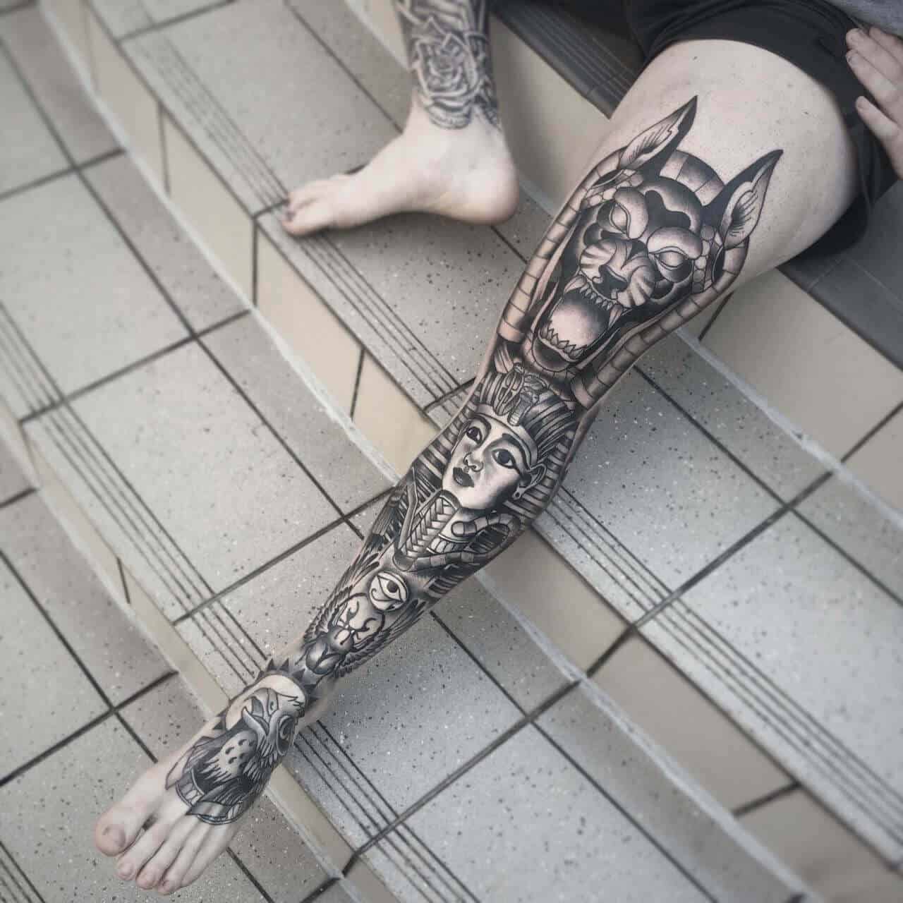 anubis leg tattoo