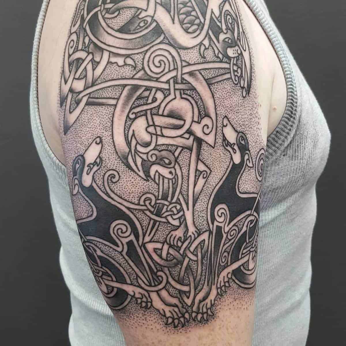 Tattoo uploaded by Brandon Fitzgerald  Irish dragon half sleeveCeltic  knottribalGaelic  Tattoodo