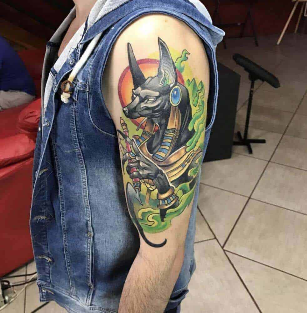 colored anubis tattoo