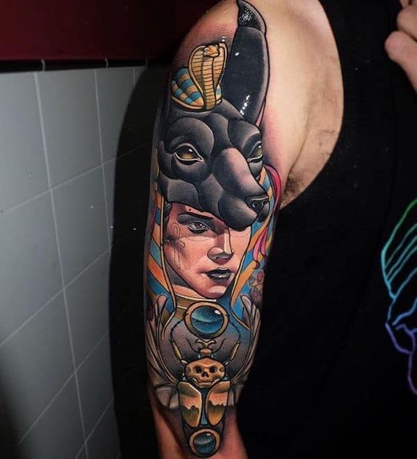 colored anubis tattoo