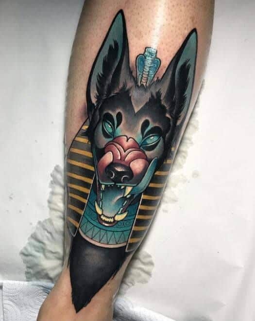 colored anubis tattoo