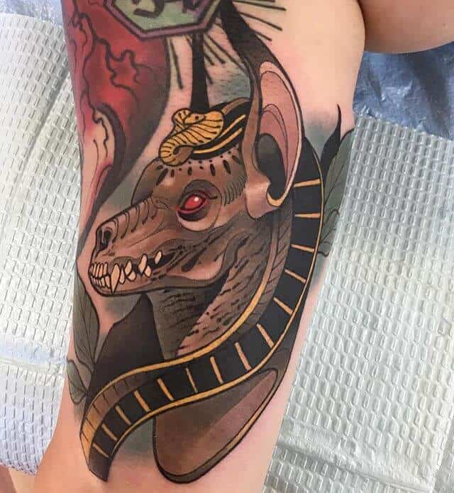 colored anubis tattoo