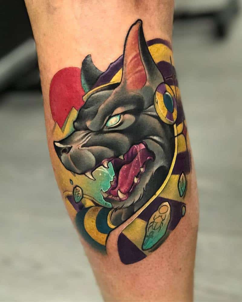 colored anubis tattoo