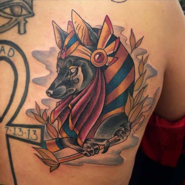 colored anubis tattoo