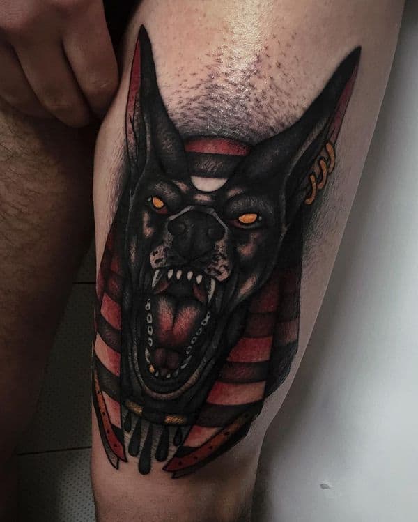 colored anubis tattoo