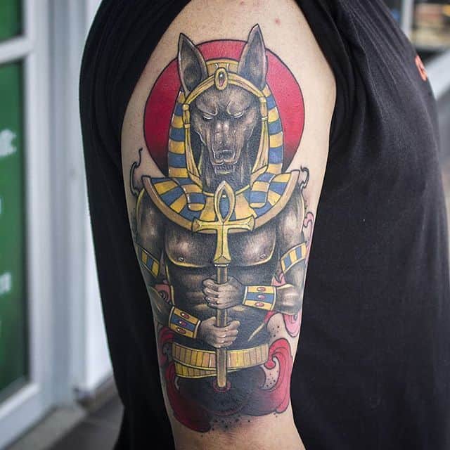 colored anubis tattoo