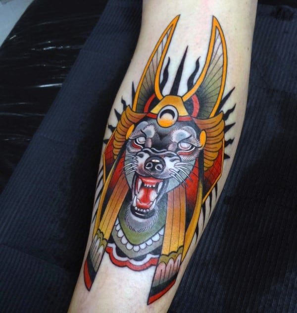 colored anubis tattoo