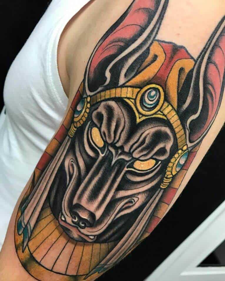 colored anubis tattoo