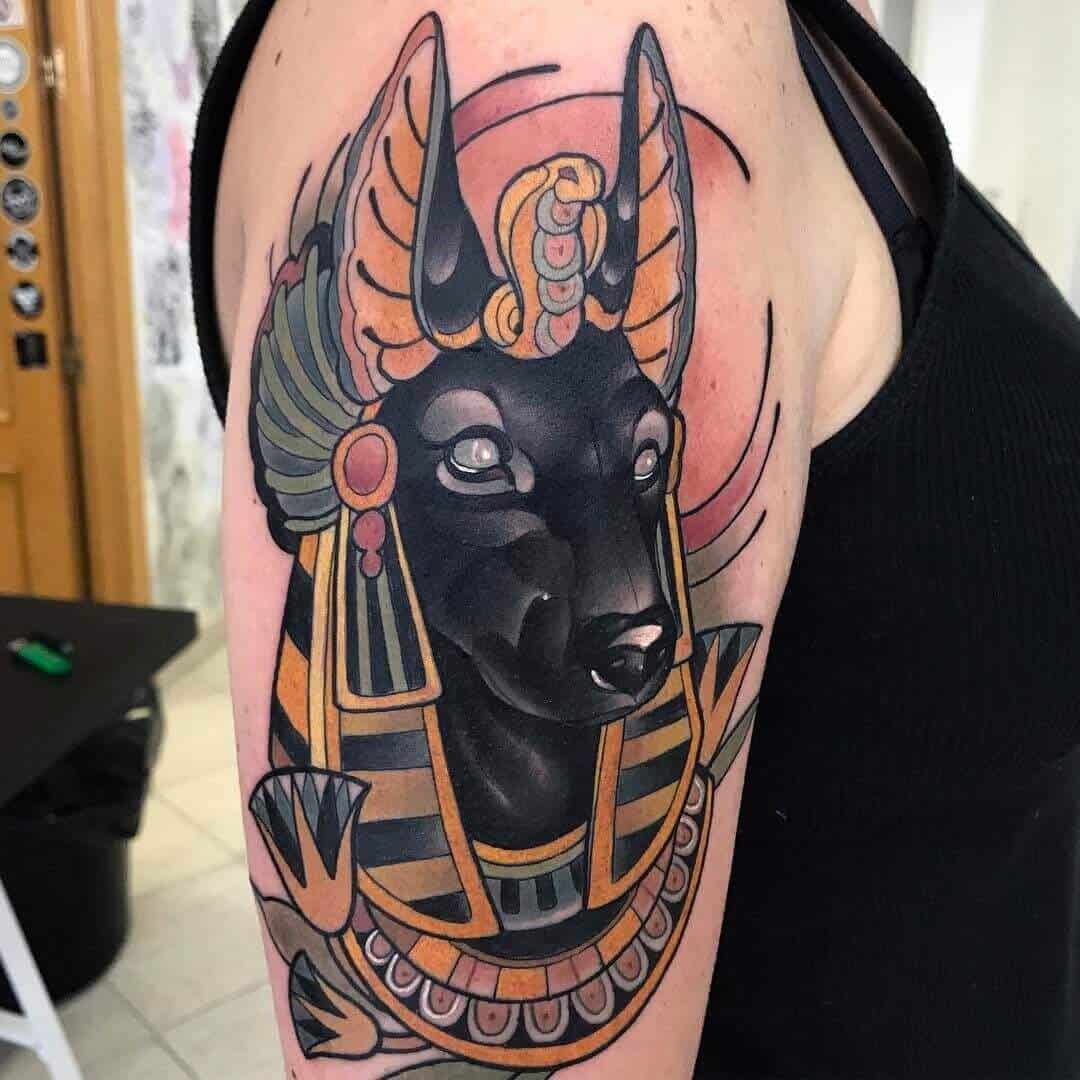 colored anubis tattoo