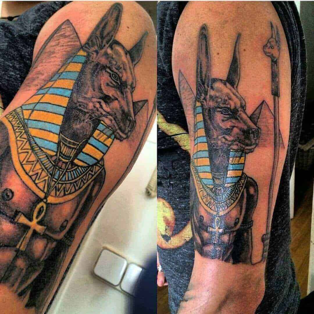 colored anubis tattoo