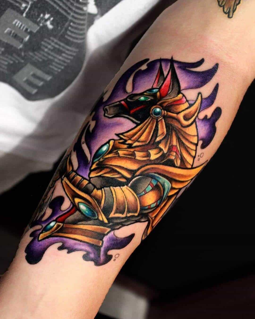 colored anubis tattoo