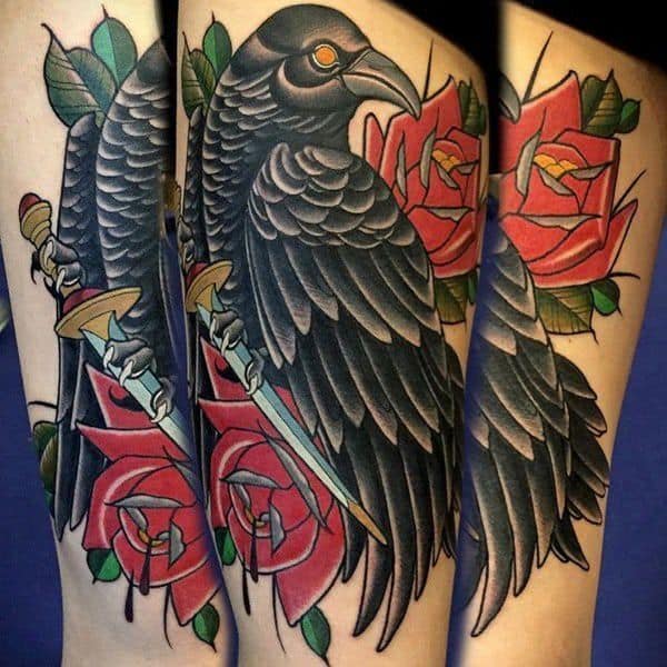 colored crow raven tattoo