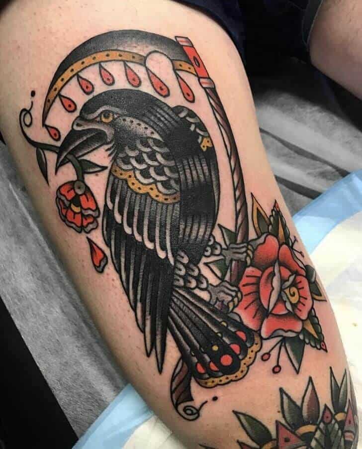 colored crow raven tattoo