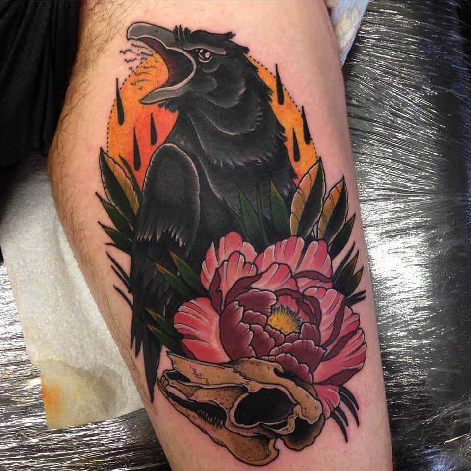 colored crow raven tattoo
