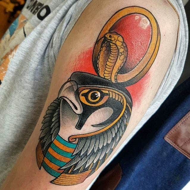 colored egyptian tattoo on arm