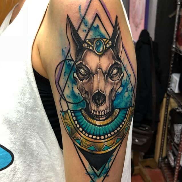 colored egyptian arm tattoo