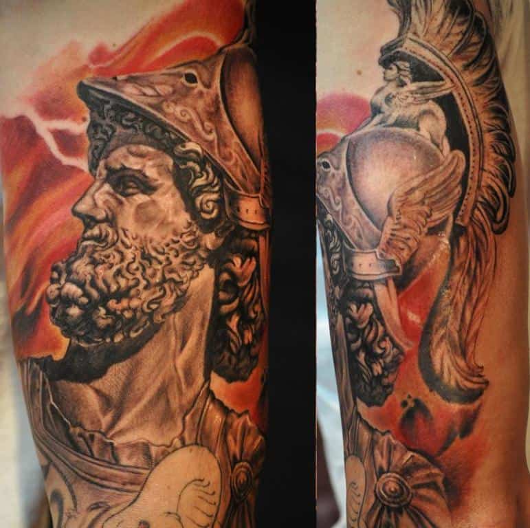 colored god of war tattoo