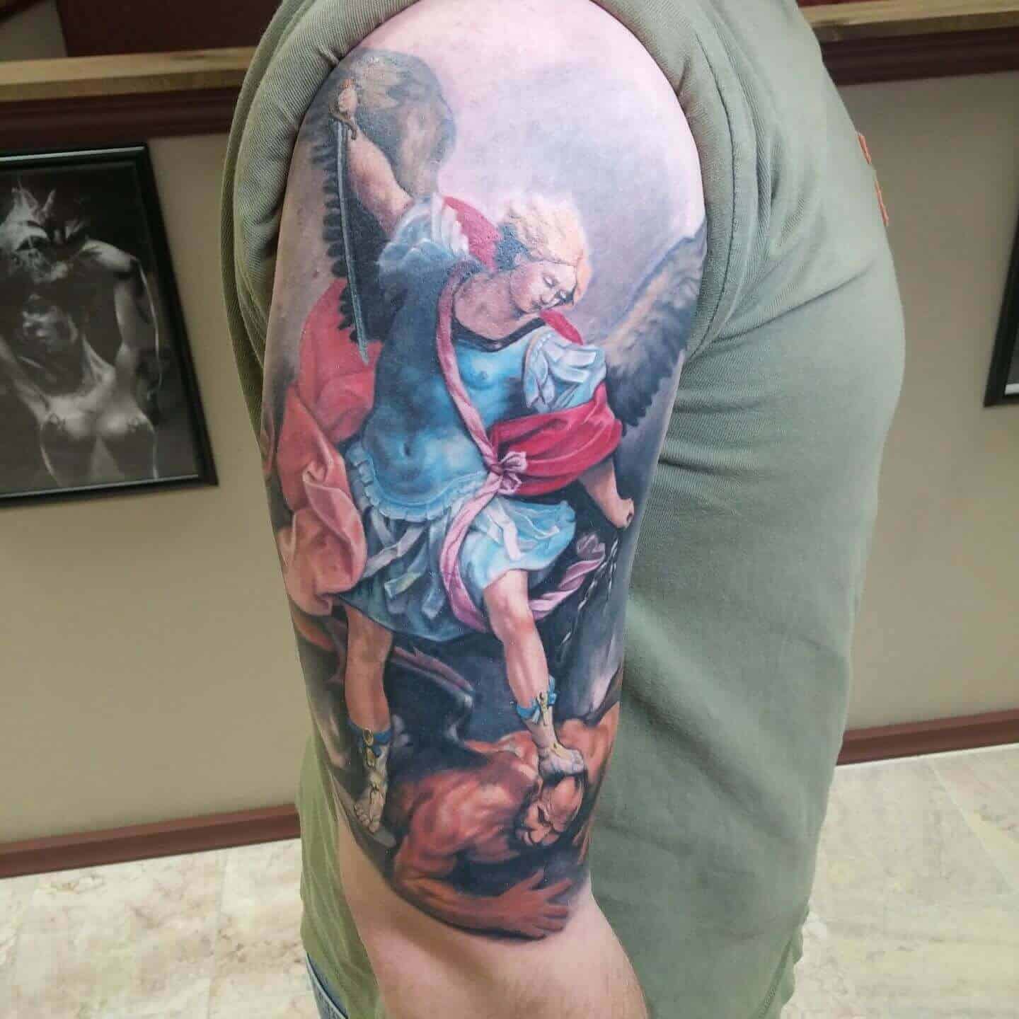 colored saint michael tattoo