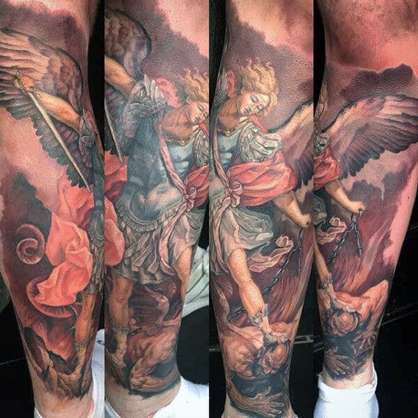 colored saint michael tattoo