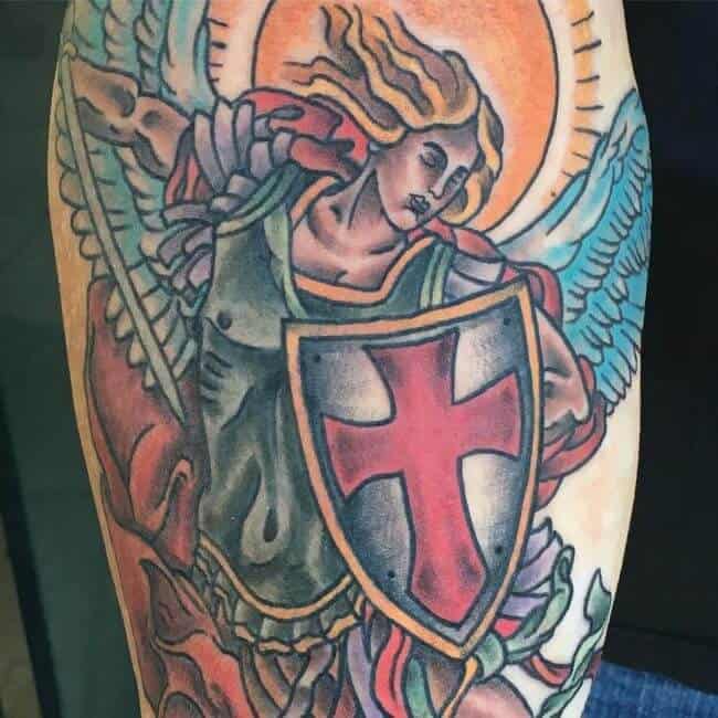 colored saint michael tattoo