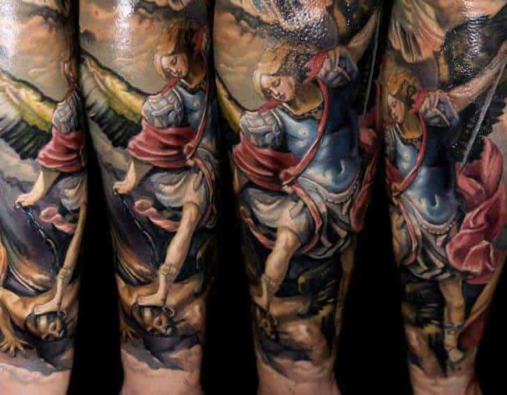 colored saint michael tattoo