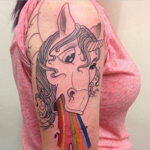 colorful unicorn tattoo on arm