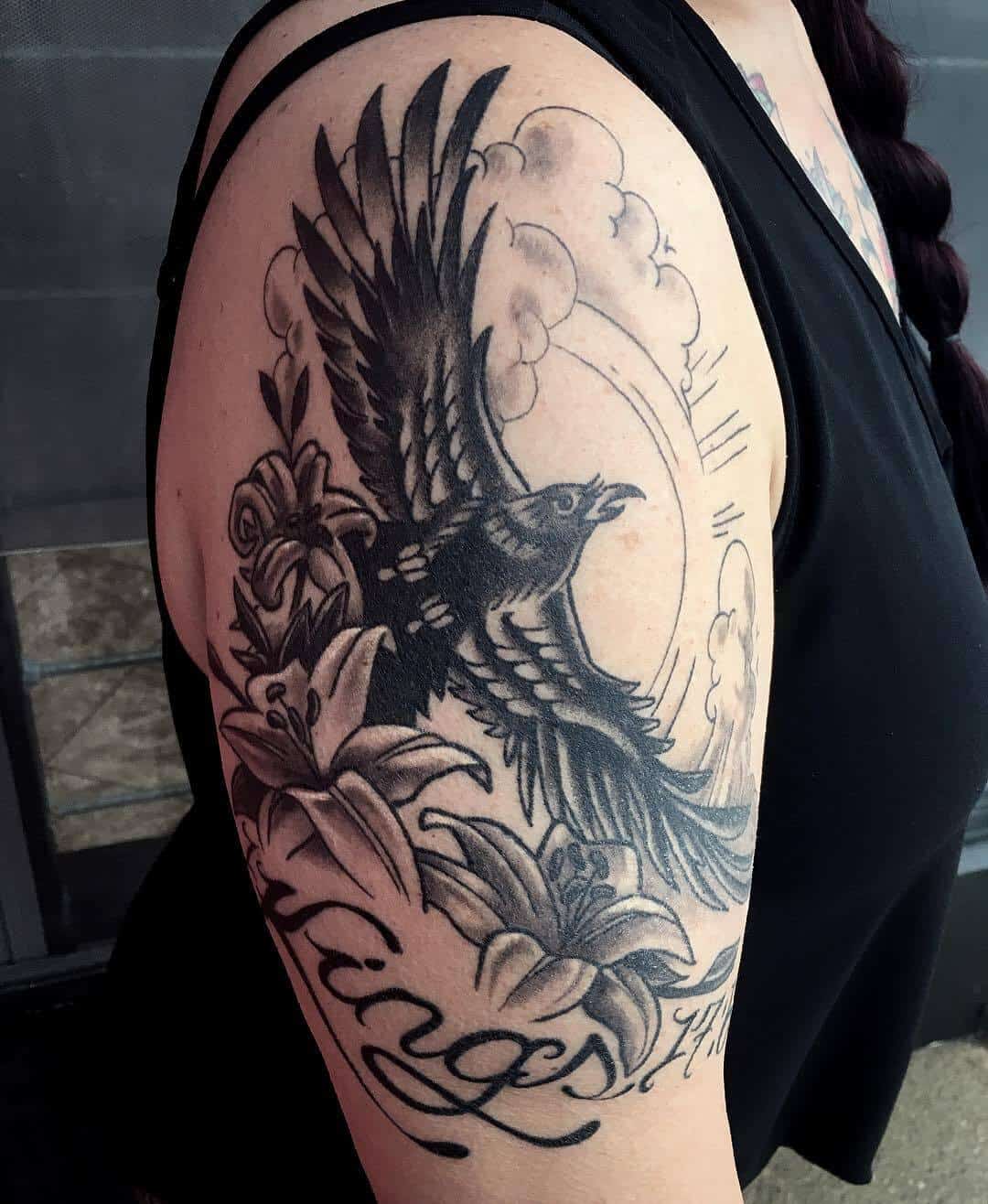 crow raven tattoo on back