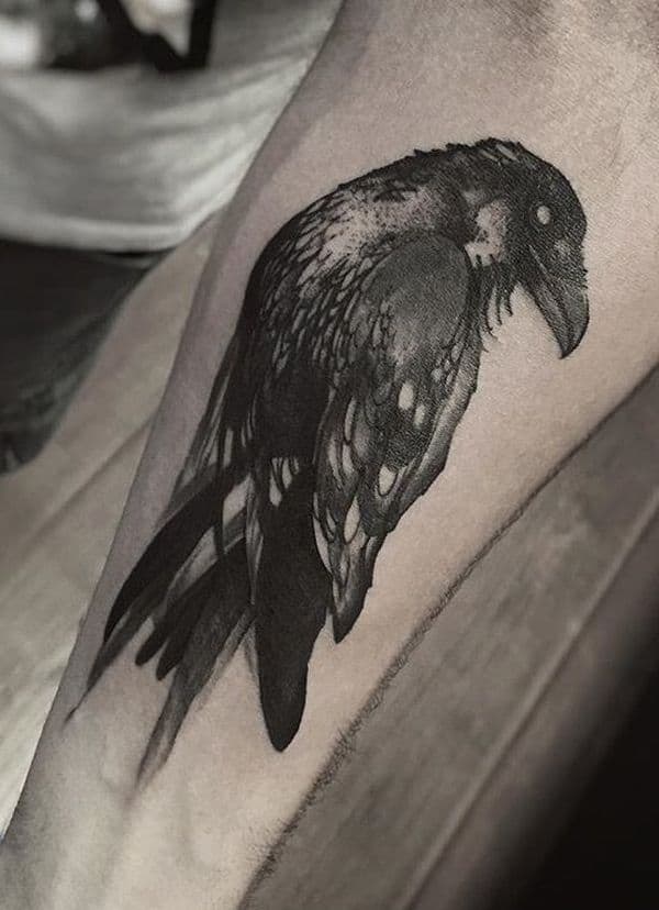 crow raven arm tattoo