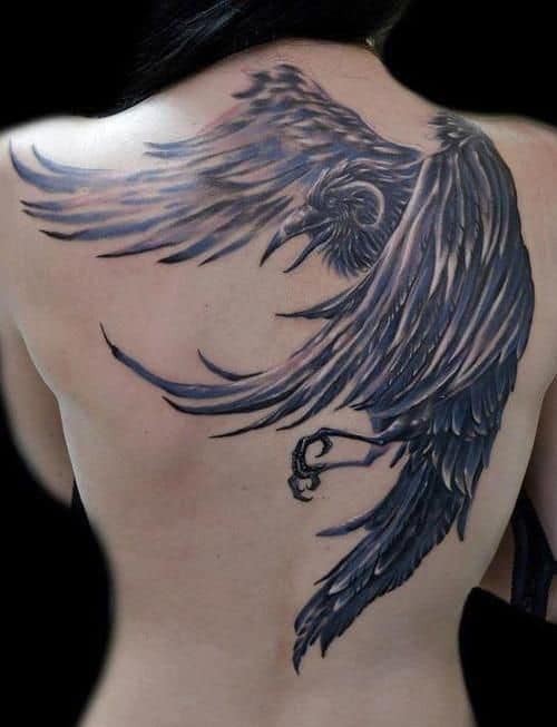 crow raven back tattoo