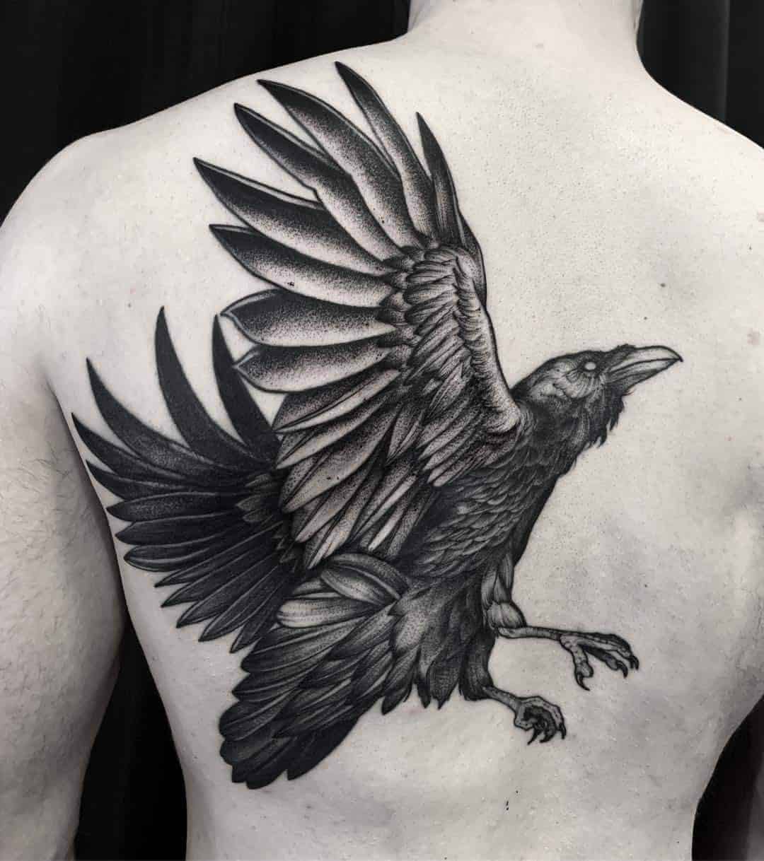 crow raven tattoo on back