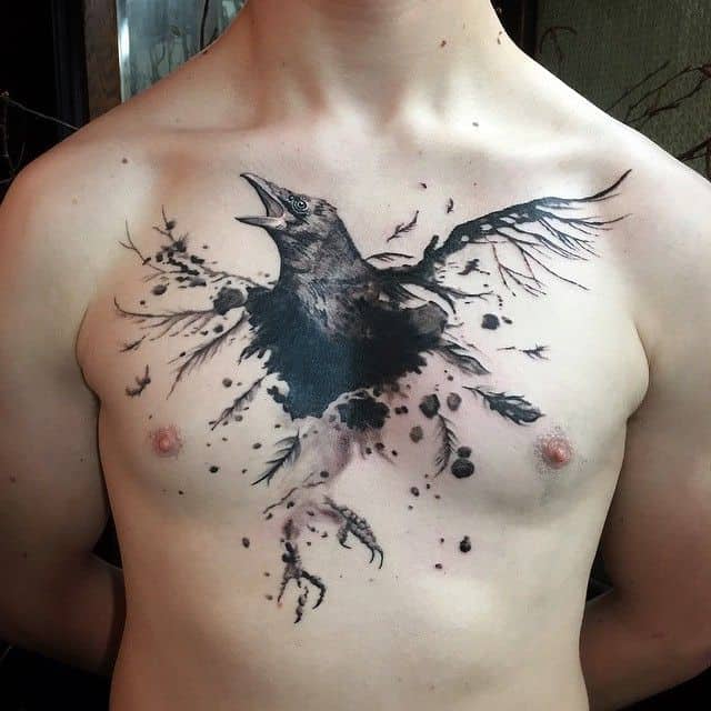 crow raven chest tattoo