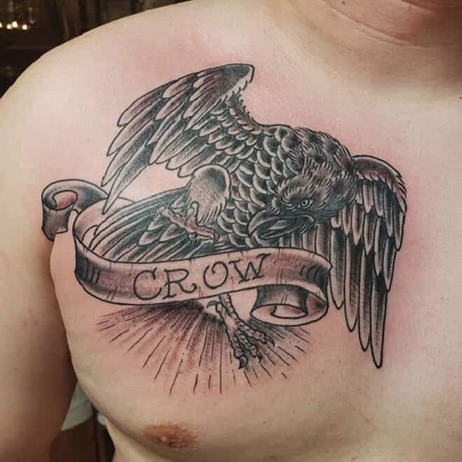 crow raven chest tattoo