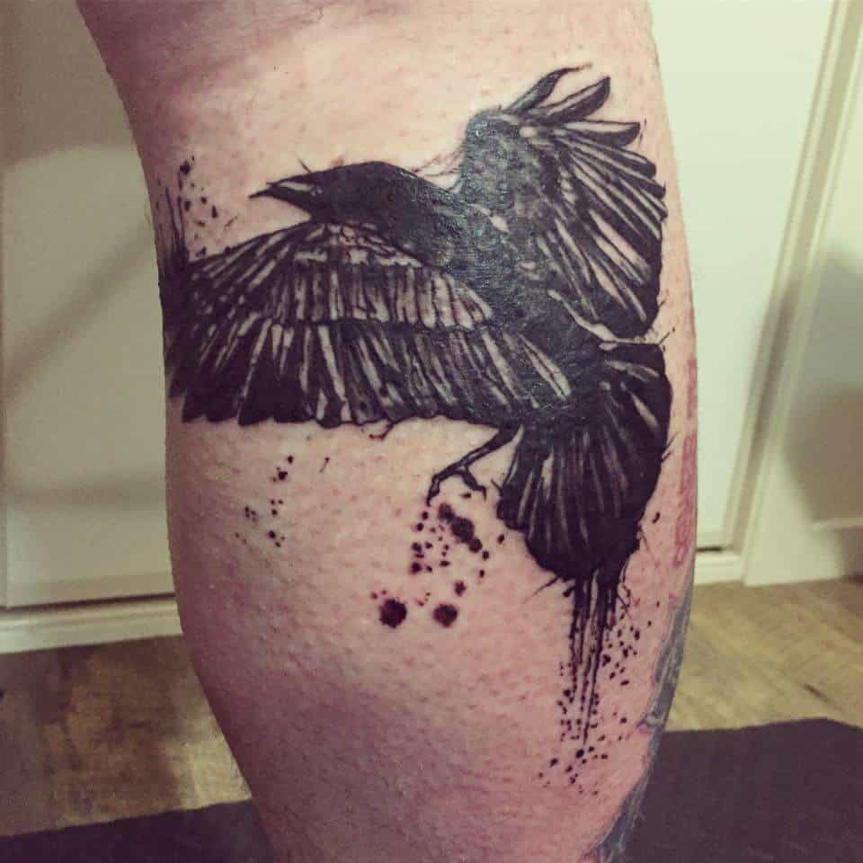 crow raven leg tattoo