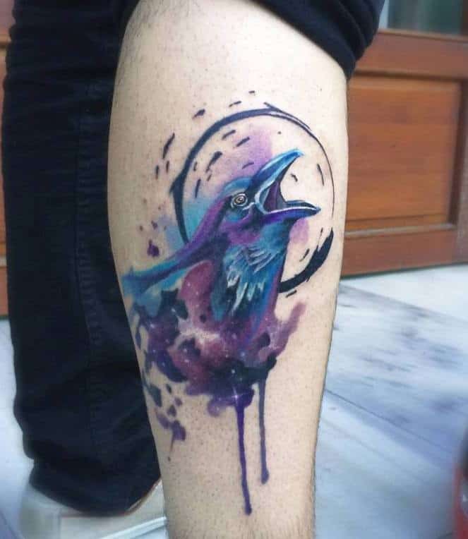 crow raven leg tattoo