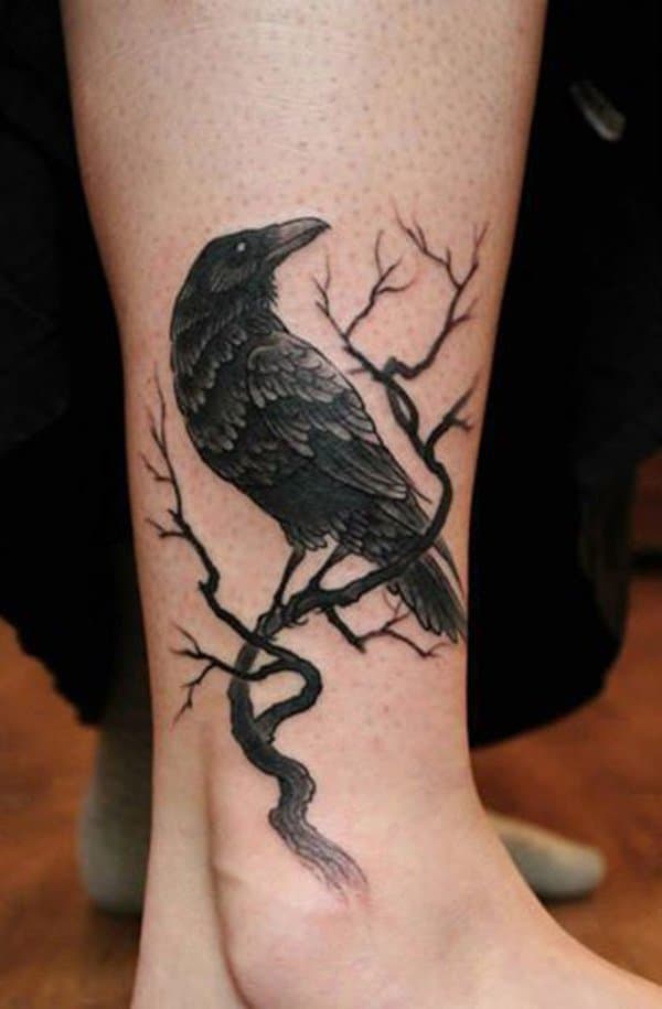 crow raven leg tattoo