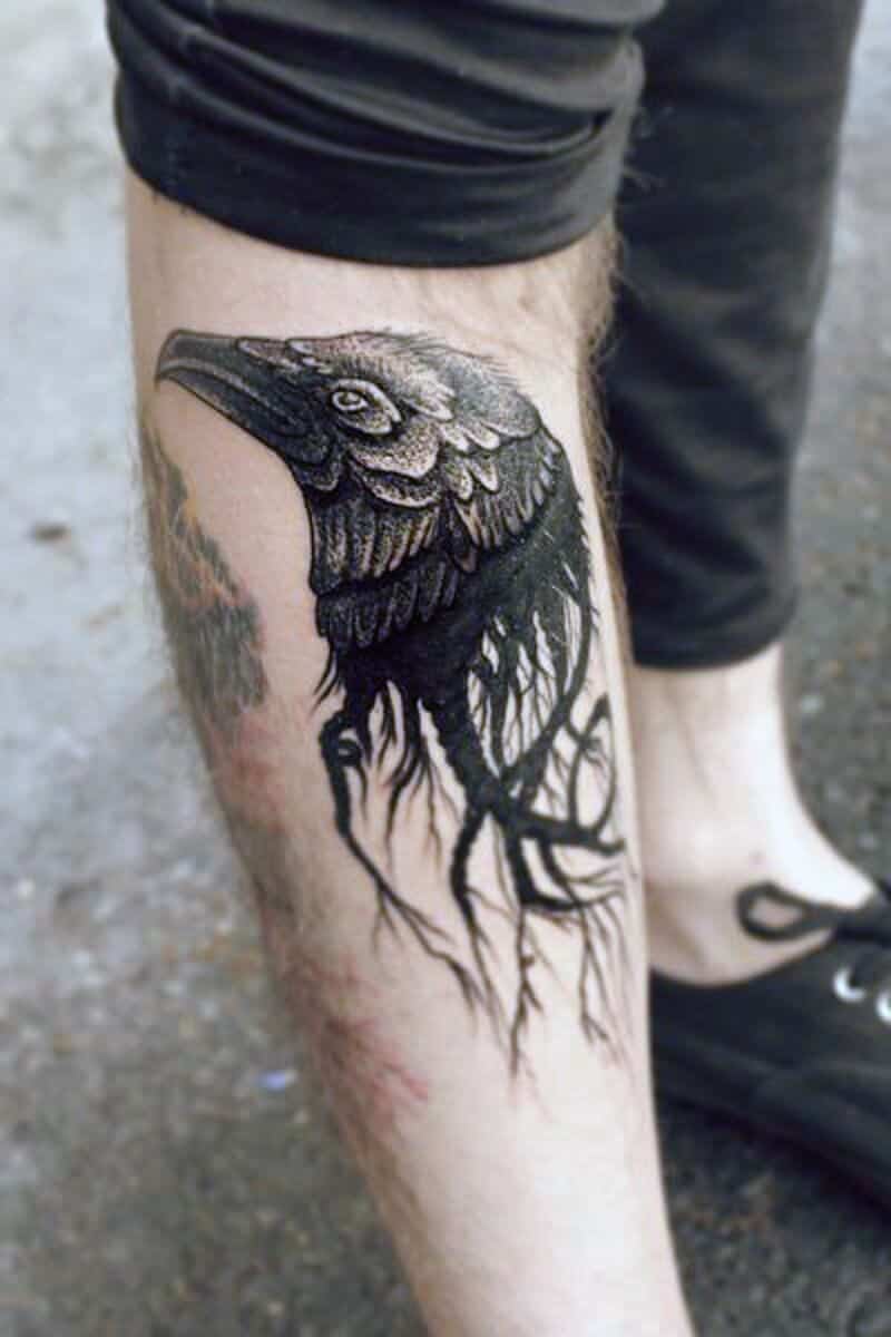 crow raven leg tattoo